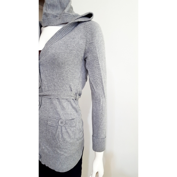 90's Vintage Gray Hooded Knit Cardigan☆Sweater Project☆ - Picture 3 of 5